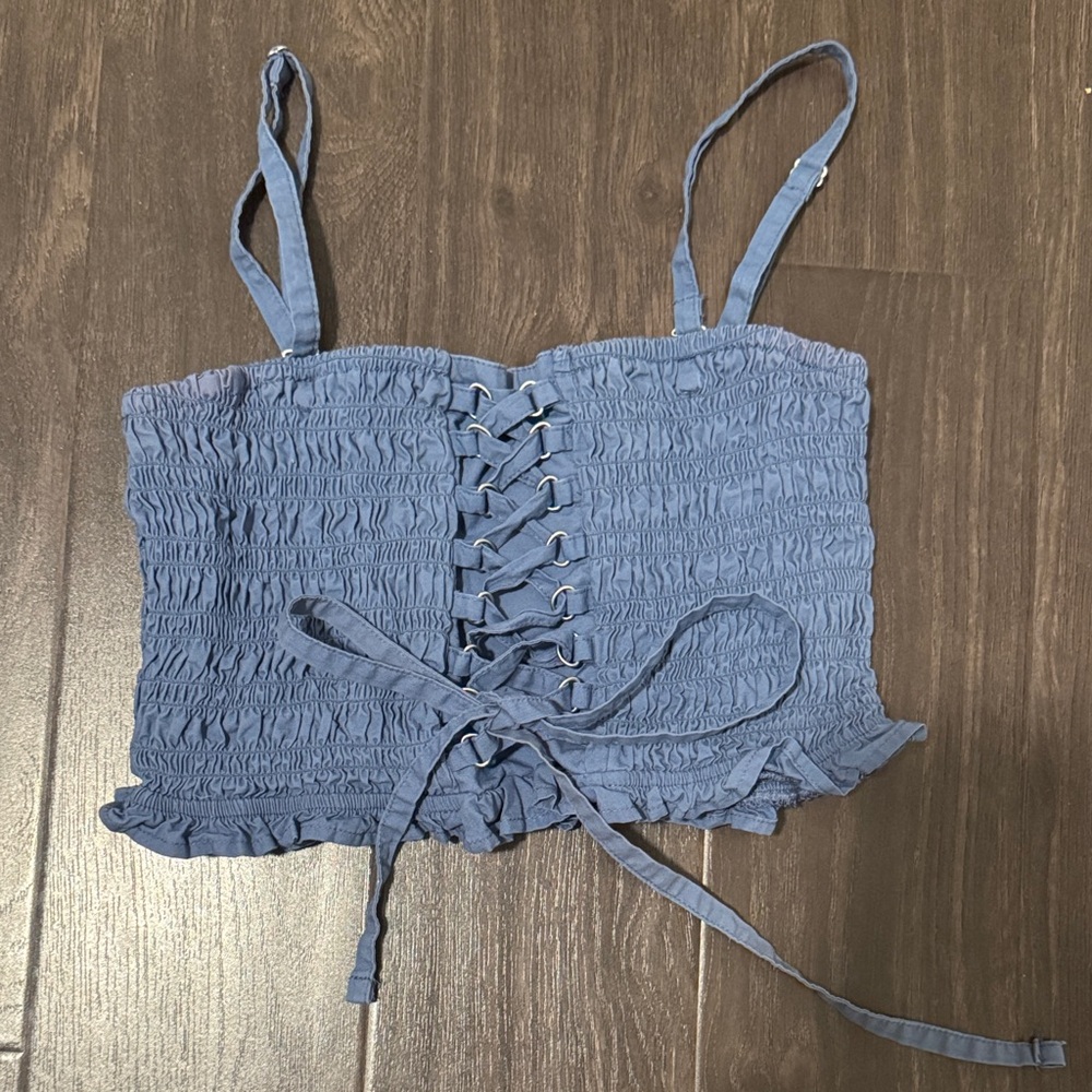 American Eagle Outfitters Denim Blue Lace-Up Crop Top